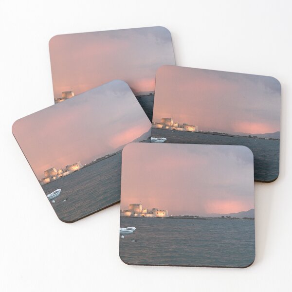 Item preview, stormy sky and sunset over the castle Bourtzi in Nafplio, Peloponnese, Greece designed and sold by goceris.