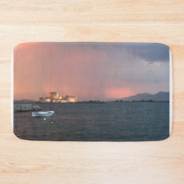 Item preview, stormy sky and sunset over the castle Bourtzi in Nafplio, Peloponnese, Greece designed and sold by goceris.