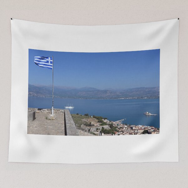 Item preview, Greek flag on the Palamidi fortress in Nafplio, Peloponnese, Greece designed and sold by goceris.