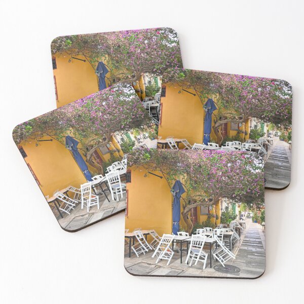 Item preview, Restaurant and houses in the narrow streets of Nafplion town with Bougainvillea flowers designed and sold by goceris.