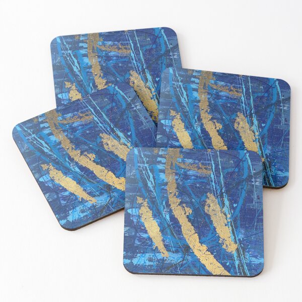 Item preview, "Blues with Gleams" Dark blue, navy blue , light blue, baby blue and gold accents Abstract Art  designed and sold by IICents.