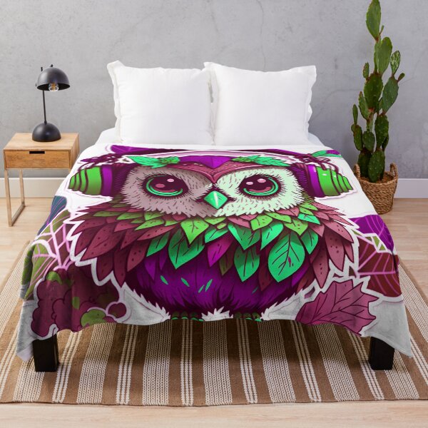 Item preview, Cute Adorable Owl Wearing Headphones Rainbow Colorful Pastel Pink Green designed and sold by IHeartArts.