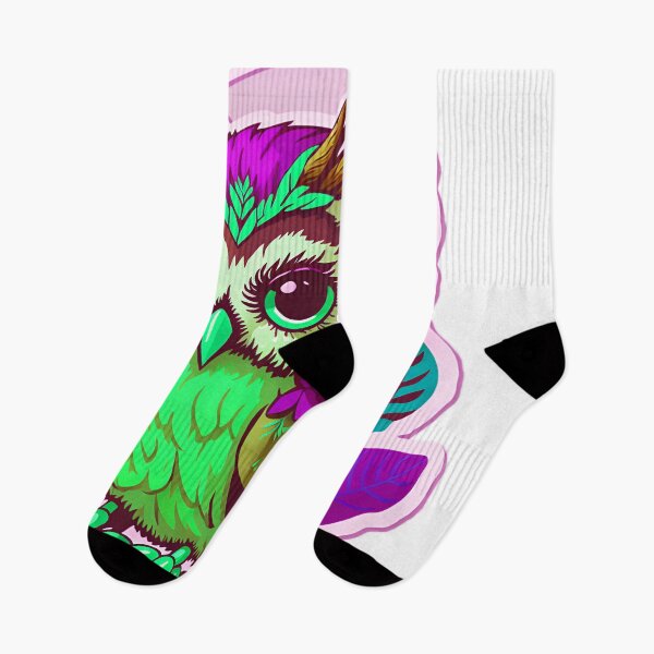 Item preview, Cute Adorable Owl Wearing Headphones Rainbow Colorful Pastel Vibrant Pink Green Neon designed and sold by IHeartArts.