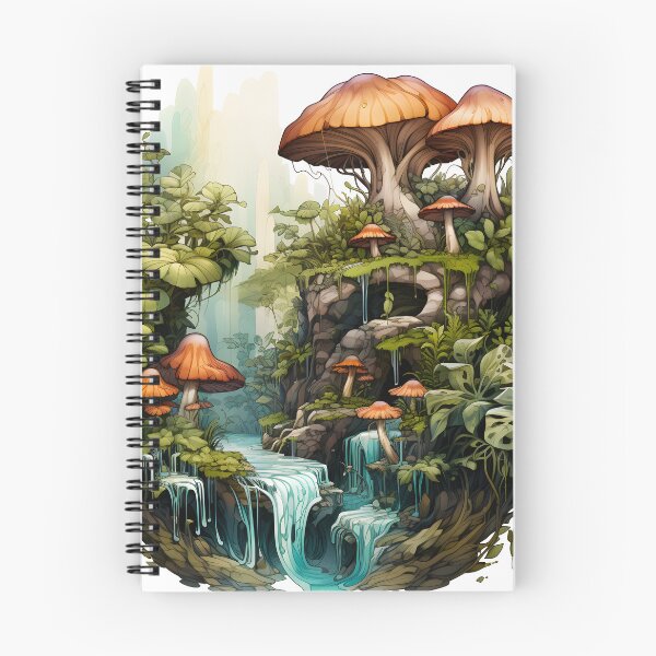 Item preview, Enchanted Cascade Forest Art Print | Waterfall, Green Forest, Colorful Biomorphic Forms, Mushroomcore designed and sold by Artistically-T.