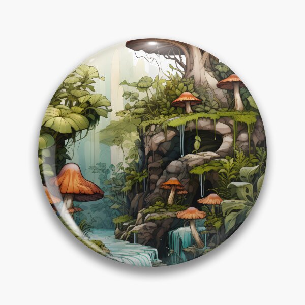 Item preview, Enchanted Cascade Forest Art Print | Waterfall, Green Forest, Colorful Biomorphic Forms, Mushroomcore designed and sold by Artistically-T.