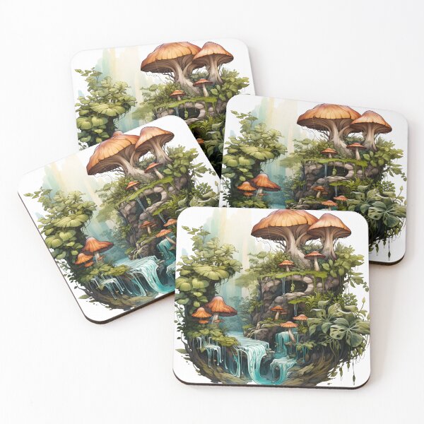 Item preview, Enchanted Cascade Forest Art Print | Waterfall, Green Forest, Colorful Biomorphic Forms, Mushroomcore designed and sold by Artistically-T.