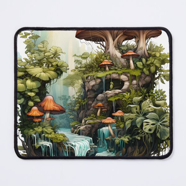 Item preview, Enchanted Cascade Forest Art Print | Waterfall, Green Forest, Colorful Biomorphic Forms, Mushroomcore designed and sold by Artistically-T.