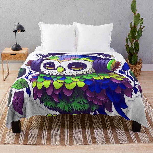 Item preview, Cute Adorable Owl Wearing Headphones Rainbow Colorful Pastel Vibrant Neon Purple designed and sold by IHeartArts.