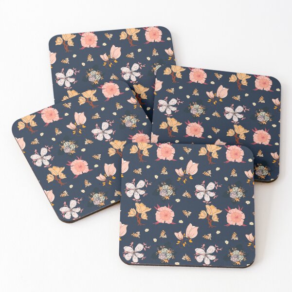 Item preview, Cottagecore Flowers on Navy Blue Background designed and sold by Haunted Moon.