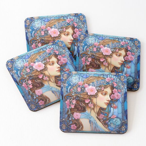 Item preview, Gorgeous Pink and Light Blue Art Nouveau Art Deco "Rose Glass" Tile designed and sold by Alcyonian.