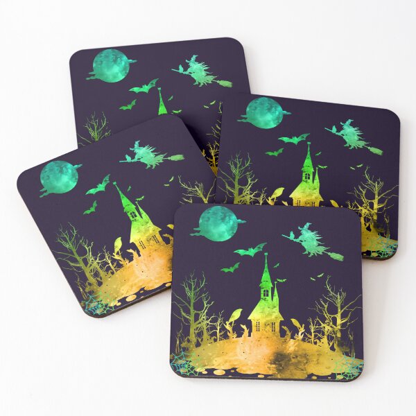 Item preview, Witch flying on her broom and night landscape in gradient colors. designed and sold by Malogue.