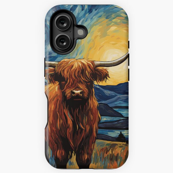 Vista previa del artículo con la obra «Vaca de las tierras altas - estilo Noche estrellada de Vincent Van Gogh», diseñado y vendido por Straya75.