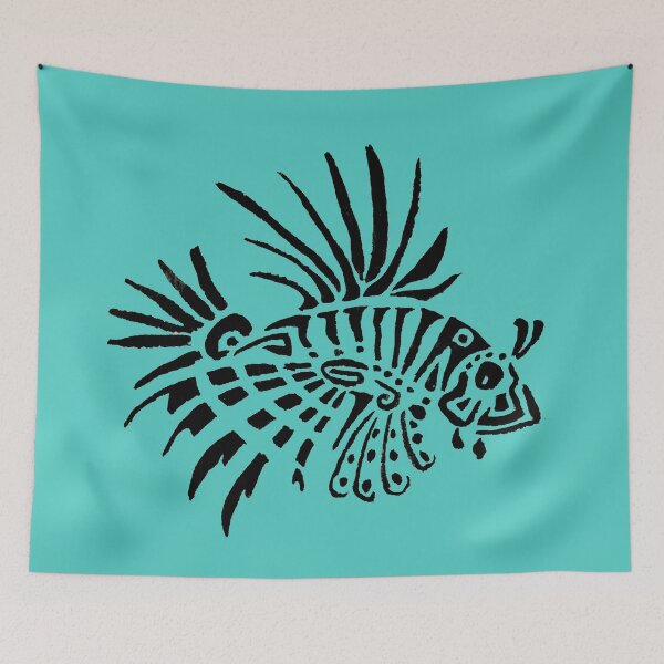 Item preview, Lionfish Tattoo - turquoise background designed and sold by Zamen.