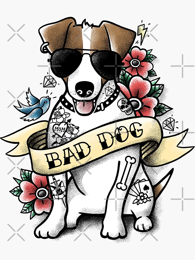 Bad dog jack russell terrier tattoo Sticker for Sale by NemiMakeit