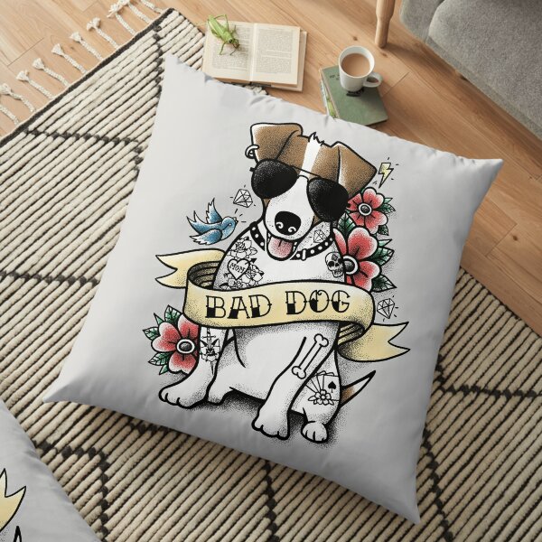 Bad dog jack russell terrier tattoo Floor Pillow