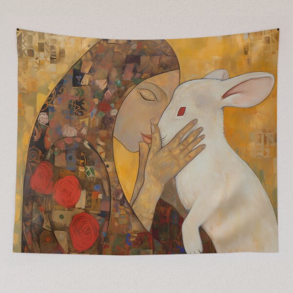 Item preview, Infinite Love: Woman's Klimt-style Kiss with the Rabbit designed and sold by EmeraldeaArt.