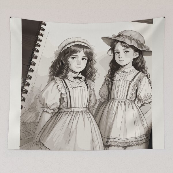 Item preview, Pencil sketch, twin girls designed and sold by CatCoconut-Art.