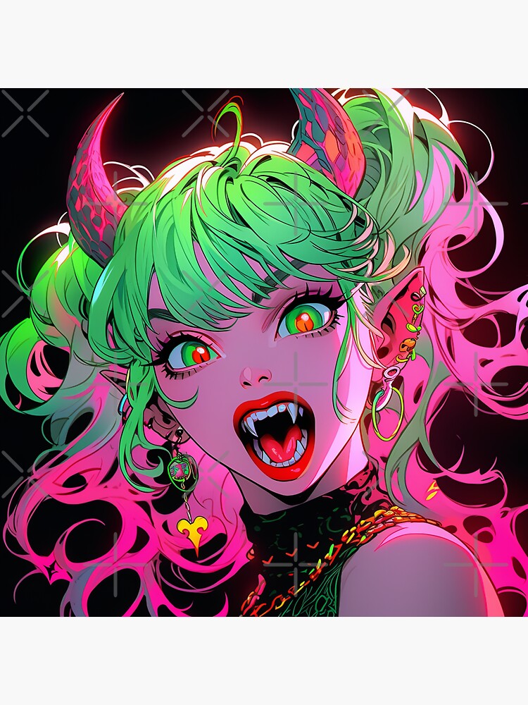 Evil anime vampiress, soft cheeks, pink cheeks, lave