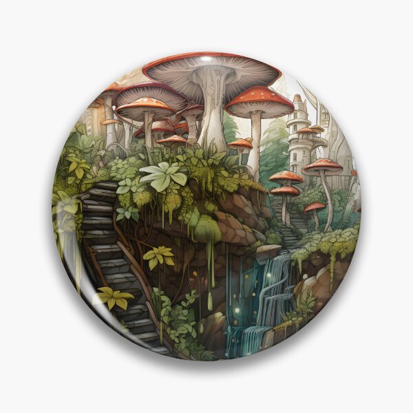 Item preview, Enchanted Cascade Forest Art Print | Waterfall, Green Forest, Colorful Biomorphic Forms, Mushroomcore designed and sold by Artistically-T.