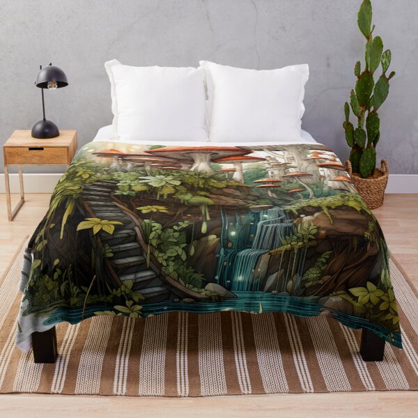 Item preview, Enchanted Cascade Forest Art Print | Waterfall, Green Forest, Colorful Biomorphic Forms, Mushroomcore designed and sold by Artistically-T.