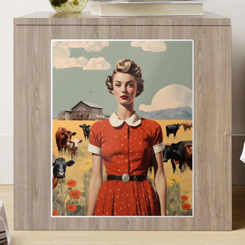 Vintage Farm Girl Pin Up Collage - Retro Chic Art Print Sticker for Sale  by The Whimsical Homestead