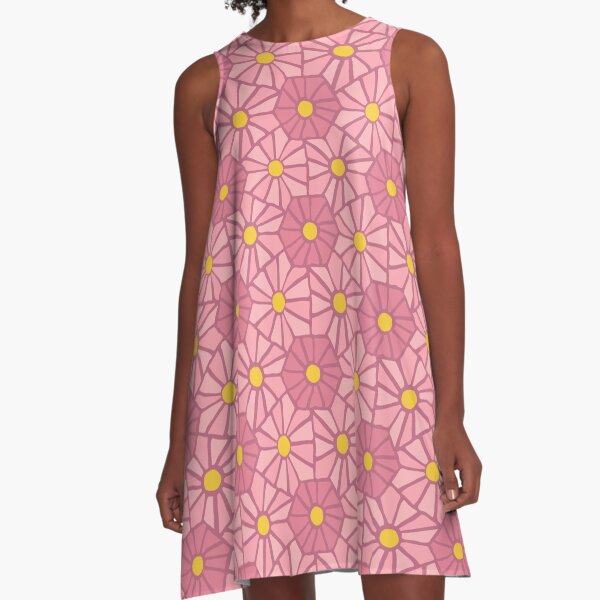 Tessellated Flowers Pattern - Dark Rosette (micro) A-Line Dress