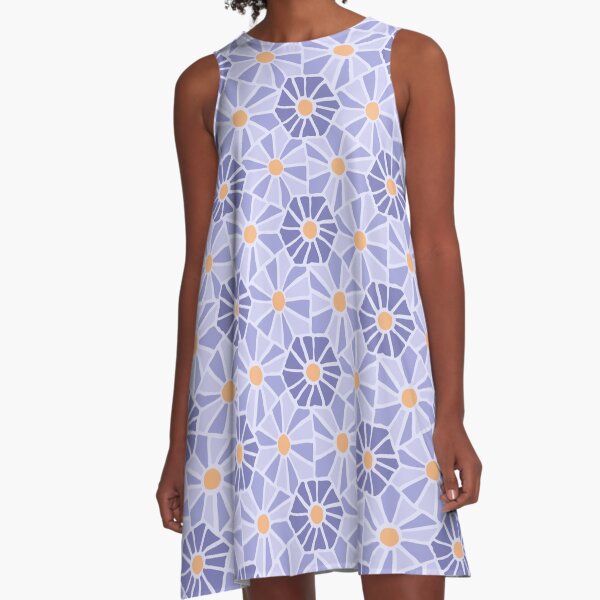Tessellated Flowers Pattern - Lavender Mosaics (micro) A-Line Dress