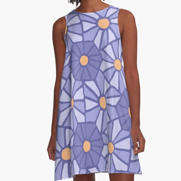 Tessellated Flowers Pattern - Purple Tilework (macro) A-Line Dress