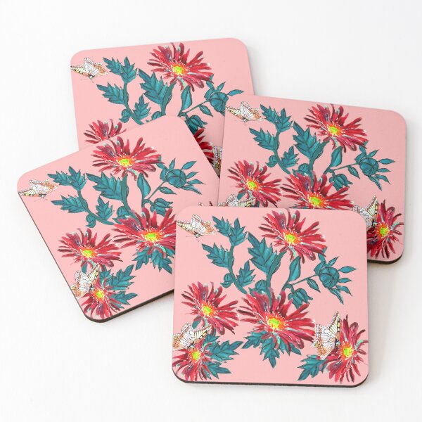 Item preview, Red Aster flower with butterflies  designed and sold by drp24.