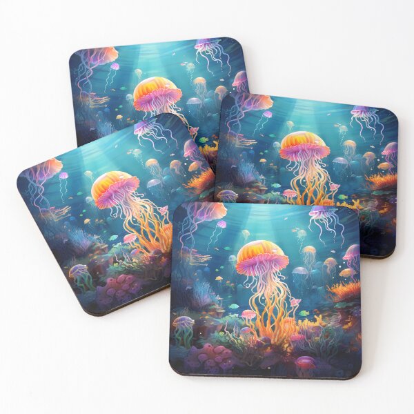 Item preview, A group of colorful jellyfishes with colorful tentacles designed and sold by Carmillai.