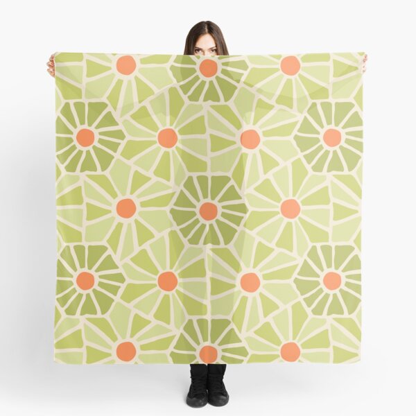 Tessellated Flowers Pattern - Soft Lime Hue Tiles (macro) Scarf
