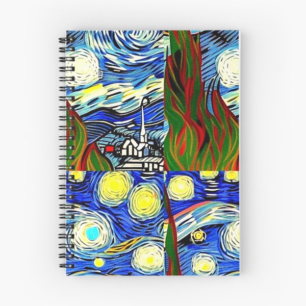 Item preview, Starry night scene linograph folk art designed and sold by Earth Nature Creations.