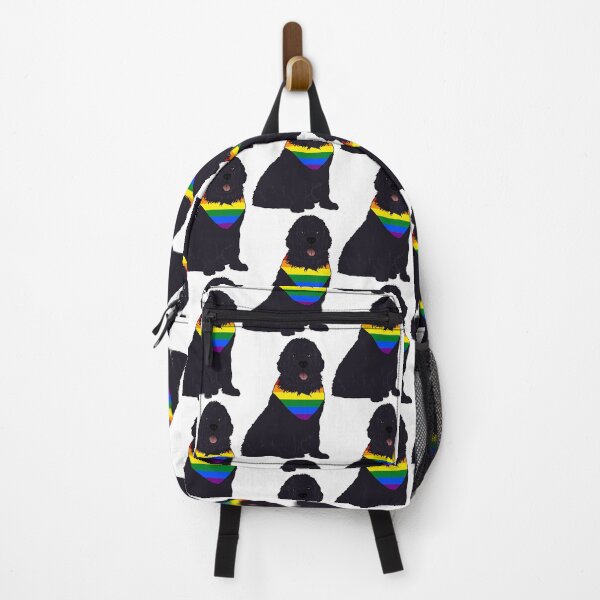 Item preview, Newfoundland Dog (Black) Sitting with Pride Bandana (Rainbow) designed and sold by Jenna Rideout.