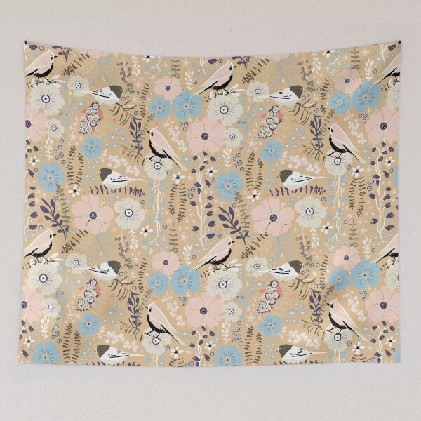 Item preview, Spring Days Bird Pattern Mustard Yellow Ground designed and sold by StudioPosies.