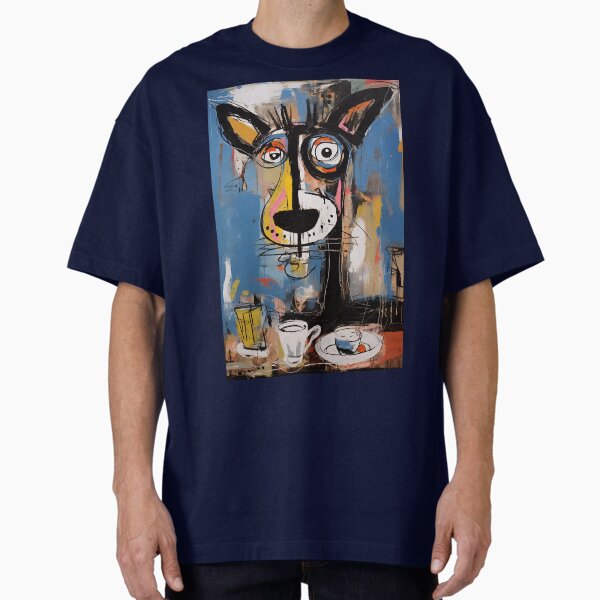 Funny Blue Dog Graffiti Street Art Coffee Lovers Club by SHMLV Oversized T-Shirt