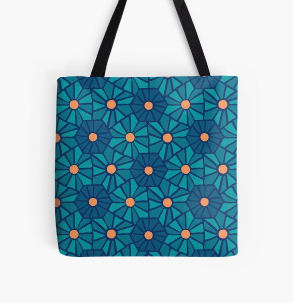 Tessellated Flowers Pattern - Oceanic Hue Tiles (micro) All Over Print Tote Bag