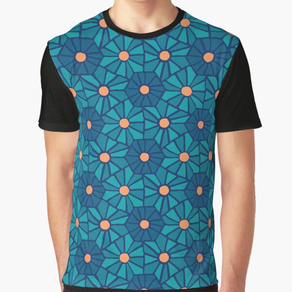 Tessellated Flowers Pattern - Oceanic Hue Tiles (micro) Graphic T-Shirt