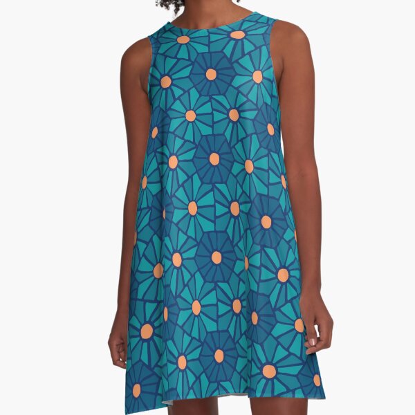 Tessellated Flowers Pattern - Oceanic Hue Tiles (micro) A-Line Dress