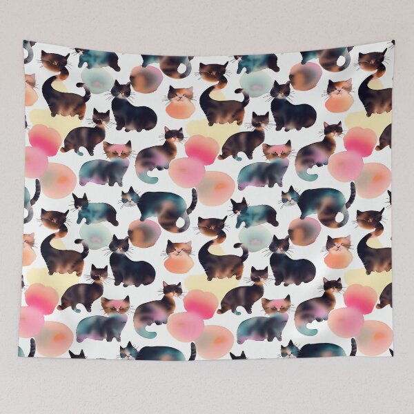 Item preview, cat watercolor seamless background  Collage contemporary  shapes seamless pattern design illustration  designed and sold by gmm2000.