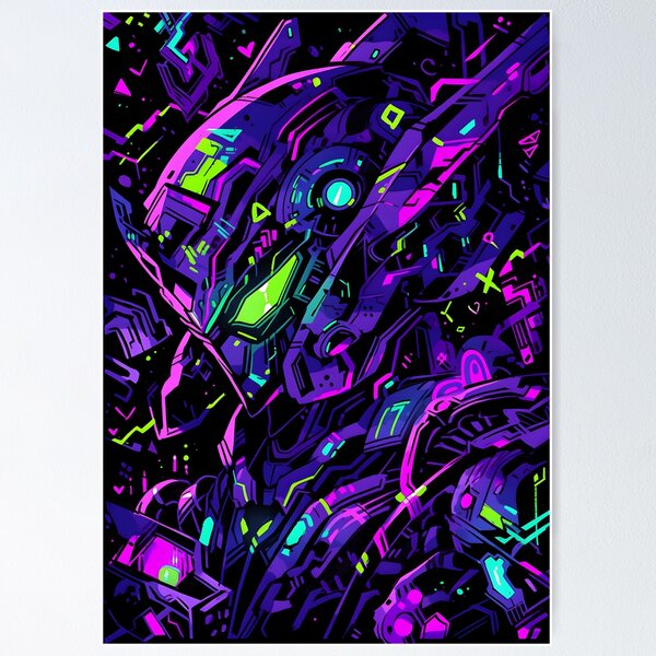 Artikel-Vorschau von Blacklight Anime Mecha Fluorescent Glow: Eine Cyber-Neon-Fusion futuristischer Welten – Kunstdruck 13, designt und verkauft von NoveltyVariety.