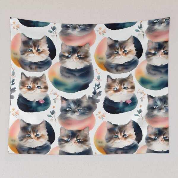 Item preview, cat watercolor seamless background  Collage contemporary  shapes seamless pattern design illustration  designed and sold by gmm2000.