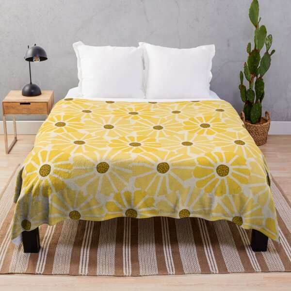 Sunflower Field Symphony - Abstract Retro Modern Art Floral Pattern Throw Blanket