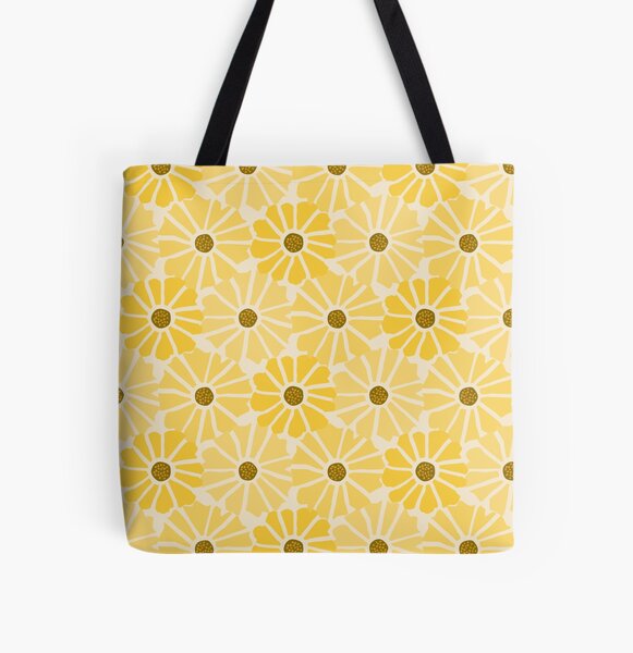 Sunflower Field Symphony - Abstract Retro Modern Art Floral Pattern All Over Print Tote Bag