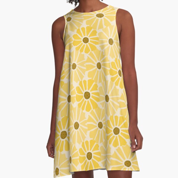Sunflower Field Symphony - Abstract Retro Modern Art Floral Pattern A-Line Dress