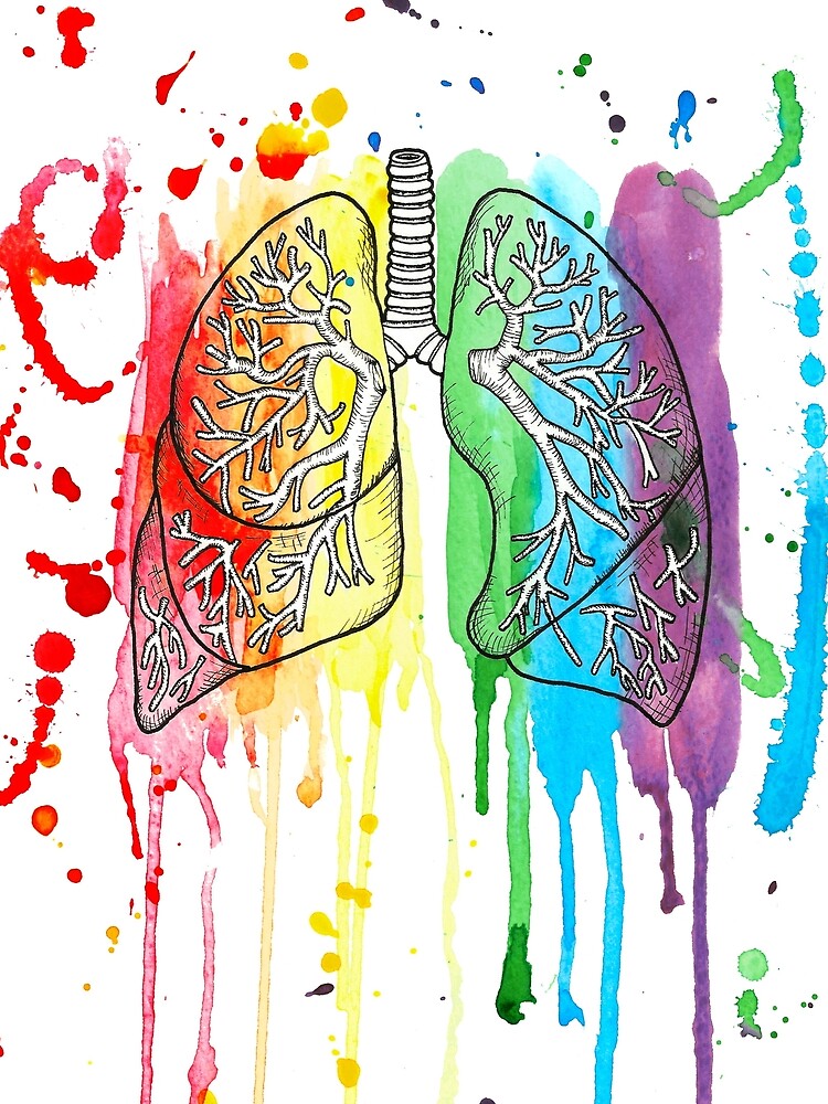 Watercolour and Pen Rainbow Anatomical Lungs by LPDesignsAndArt