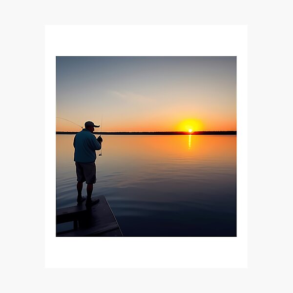 Trucker Hat Man Fishing at Sunset Sticker for Sale by LascivaMercator