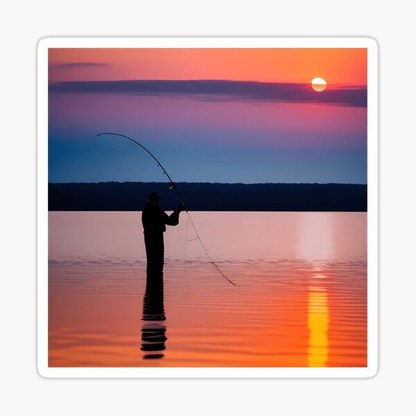 Trucker Hat Man Fishing at Sunset Sticker for Sale by LascivaMercator