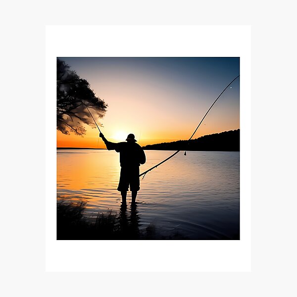 Trucker Hat Man Fishing at Sunset Sticker for Sale by LascivaMercator