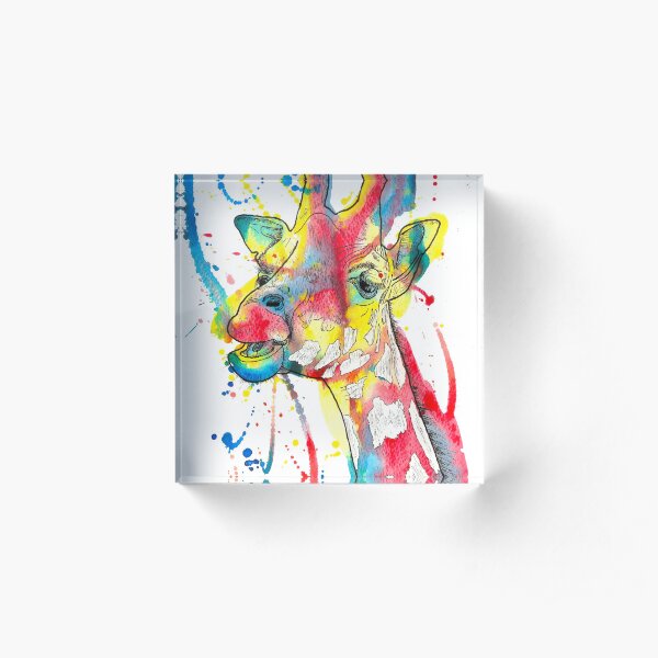 Giraffe Watercolour and Pen Illustration Acrylic Block