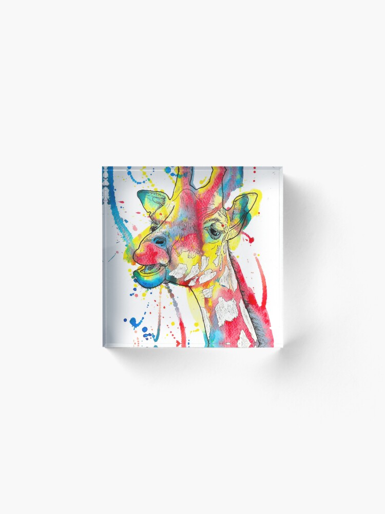 Alternate view of Giraffe Watercolour and Pen Illustration Acrylic Block